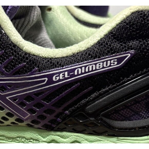 Asics Gel Nimbus 18 Running Shoes Womens Black Purple Green T557N Size 6.5 - Picture 3 of 14